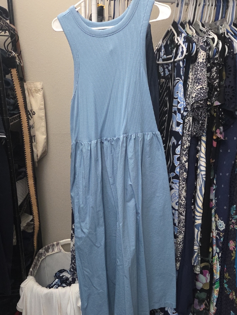 Old Navy Light Blue Ribbed Bodice Maxi Dress